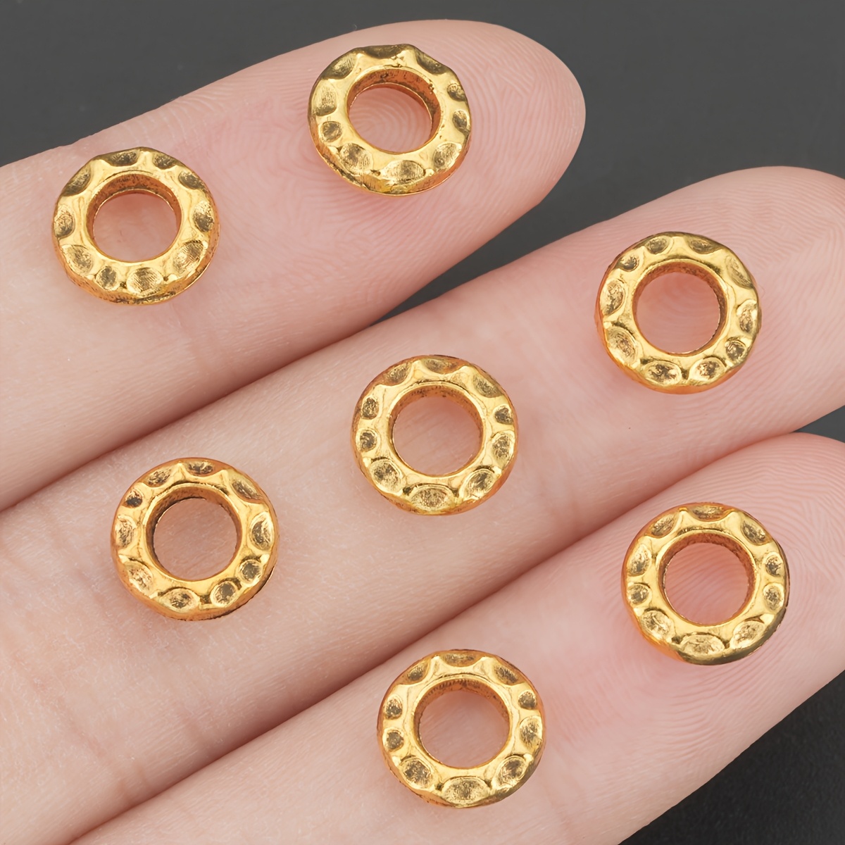 55pcs Antique Golden Round Hammered Spacer Beads